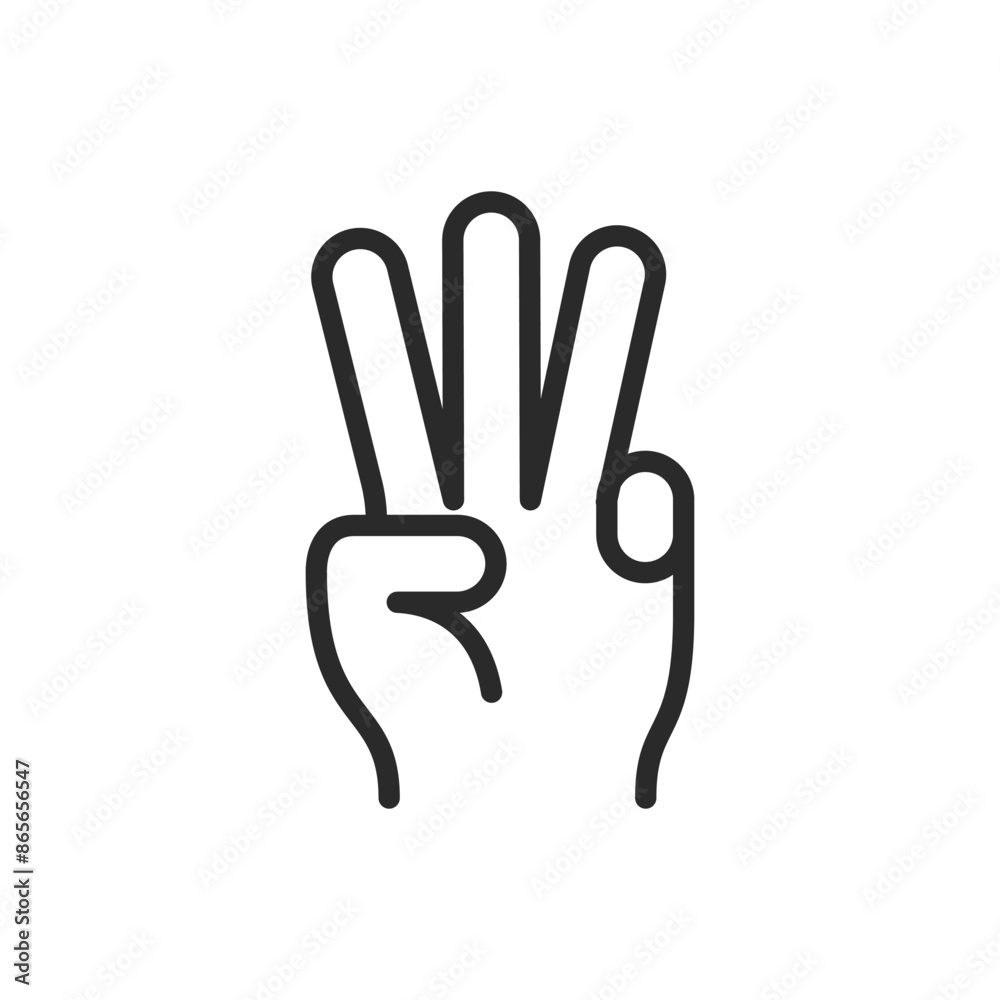 Hand showing number three, linear style icon. Editable stroke width Hand showing number three, linear style icon. Editable stroke width