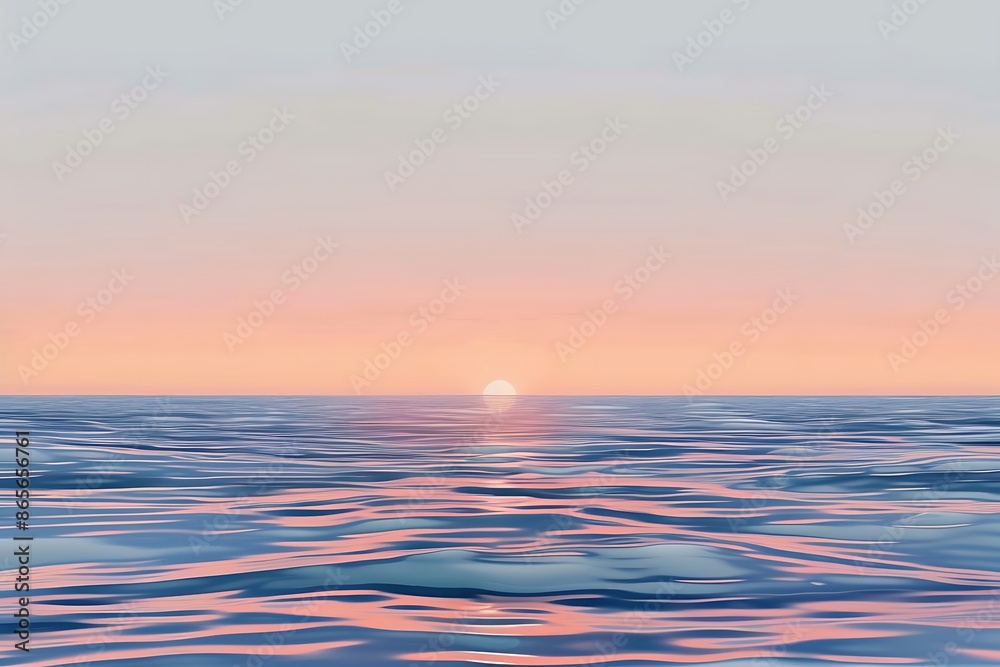 A minimalist depiction of a calm sea with a gradient sunset sky A minimalist depiction of a calm sea with a gradient sunset sky