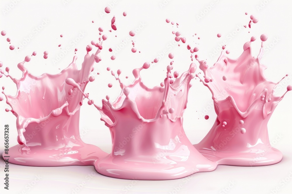 A close-up shot of pink liquids splashing on top of each other, perfect for use in science or technology illustrations A close-up shot of pink liquids splashing on top of each other, perfect for use in science or technology illustrations