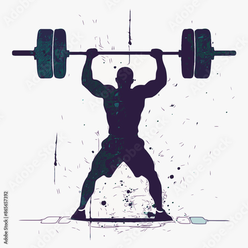 A weightlifting silhouette showcases powerlifting and strongman feats, emphasizing fitness training, gym workouts, muscle building, and intense barbell exercises. Highlighting athletic performance, bo