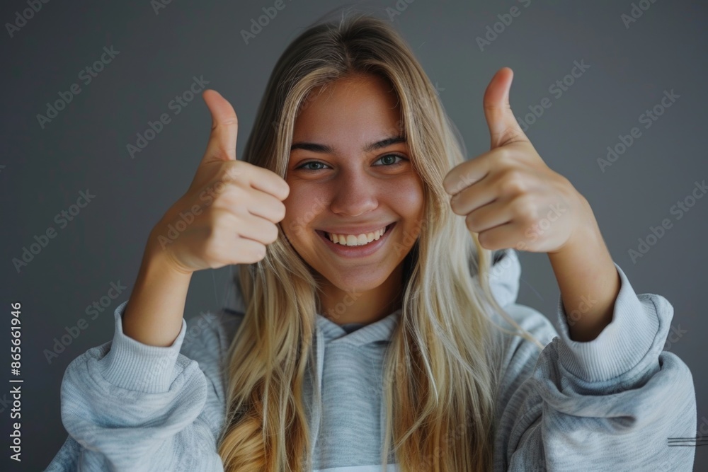 A person giving approval with both hands, suitable for positive and uplifting themes A person giving approval with both hands, suitable for positive and uplifting themes