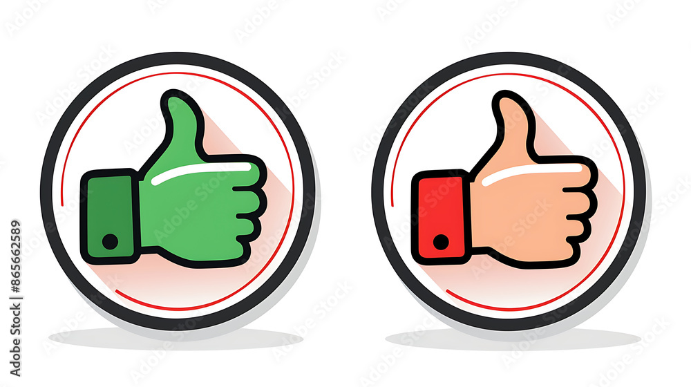 Simple Flat Design: Green and Red Thumbs Up Icons on White Background Simple Flat Design: Green and Red Thumbs Up Icons on White Background