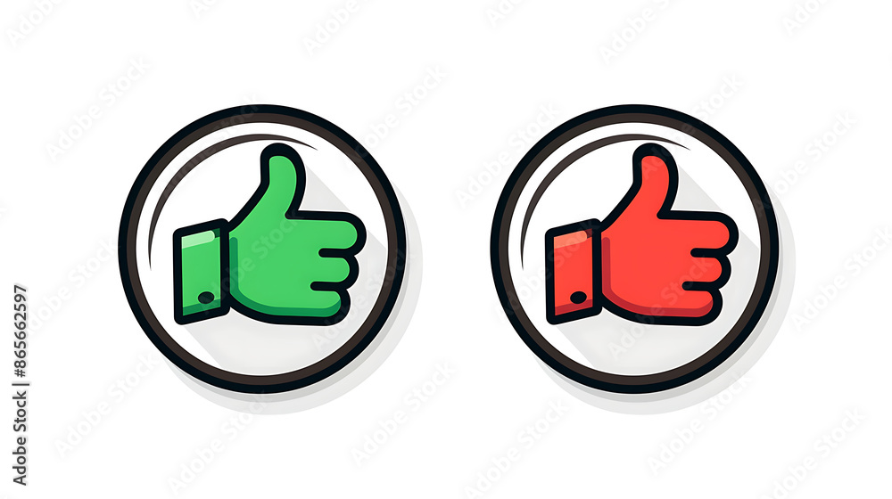 Simple Flat Design: Green and Red Thumbs Up Icons on White Background Simple Flat Design: Green and Red Thumbs Up Icons on White Background