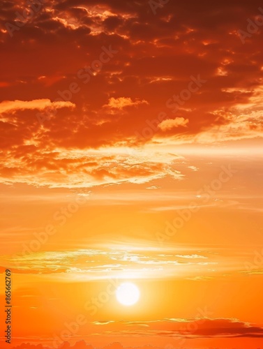 Orange Sunset SkyBright Sun and Silhouettes of Trees on Horizon at Dusk photo