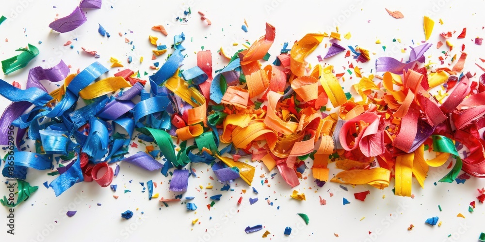 Fototapeta premium A collection of colorful paper scraps arranged on a white background