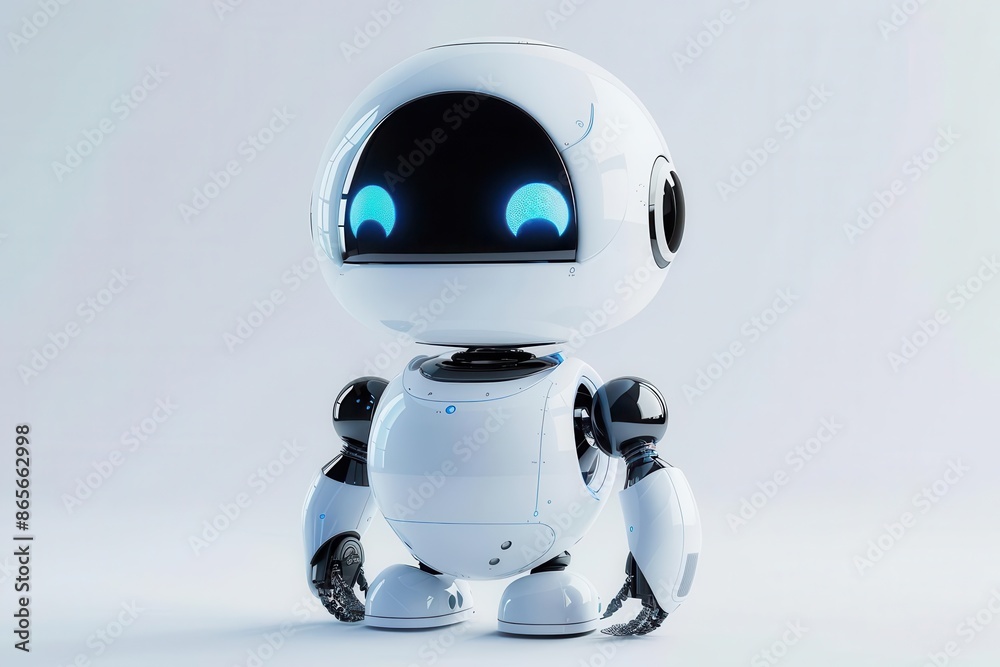 adorable robot with expressive led eyes sleek white body and playful posture soft ambient lighting creates gentle shadows highlighting its smooth curves and friendly demeanor adorable robot with expressive led eyes sleek white body and playful posture soft ambient lighting creates gentle shadows highlighting its smooth curves and friendly demeanor