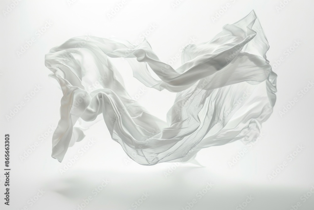A piece of white cloth is suspended in mid-air, captured in a moment of movement A piece of white cloth is suspended in mid-air, captured in a moment of movement