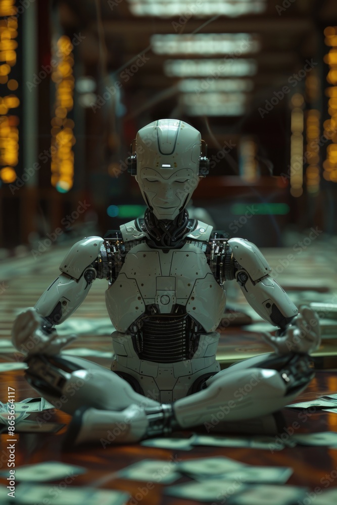 A robot sits on the floor in a room A robot sits on the floor in a room