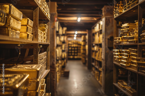 Gold bars in a warehouse. Gold bars stacked in a bank