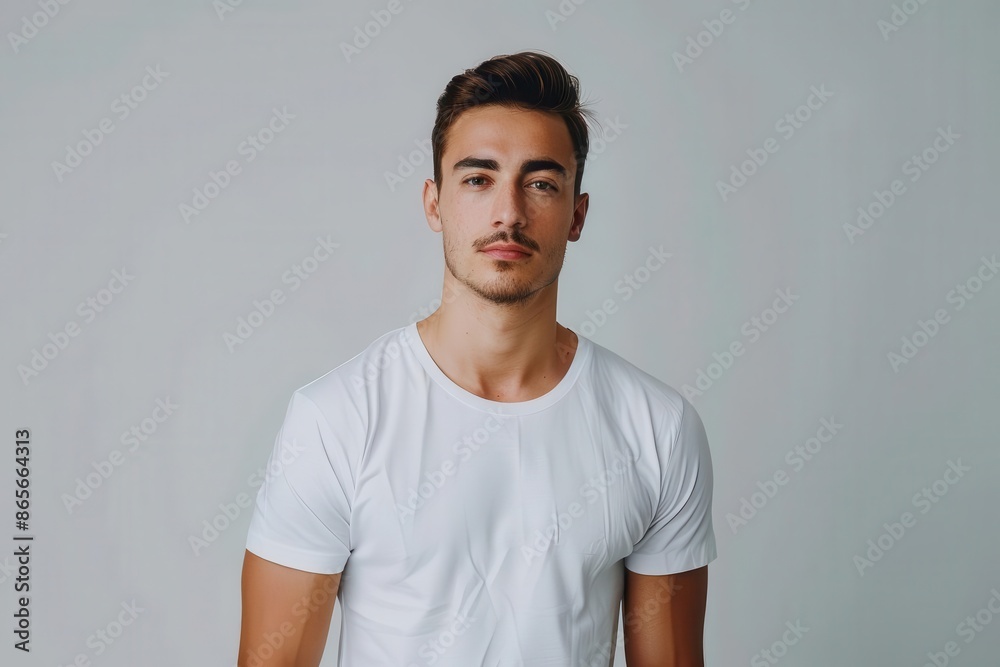 charismatic diverse man in blank tshirt mockup confident pose studio lighting clean minimalist background fashion photography charismatic diverse man in blank tshirt mockup confident pose studio lighting clean minimalist background fashion photography