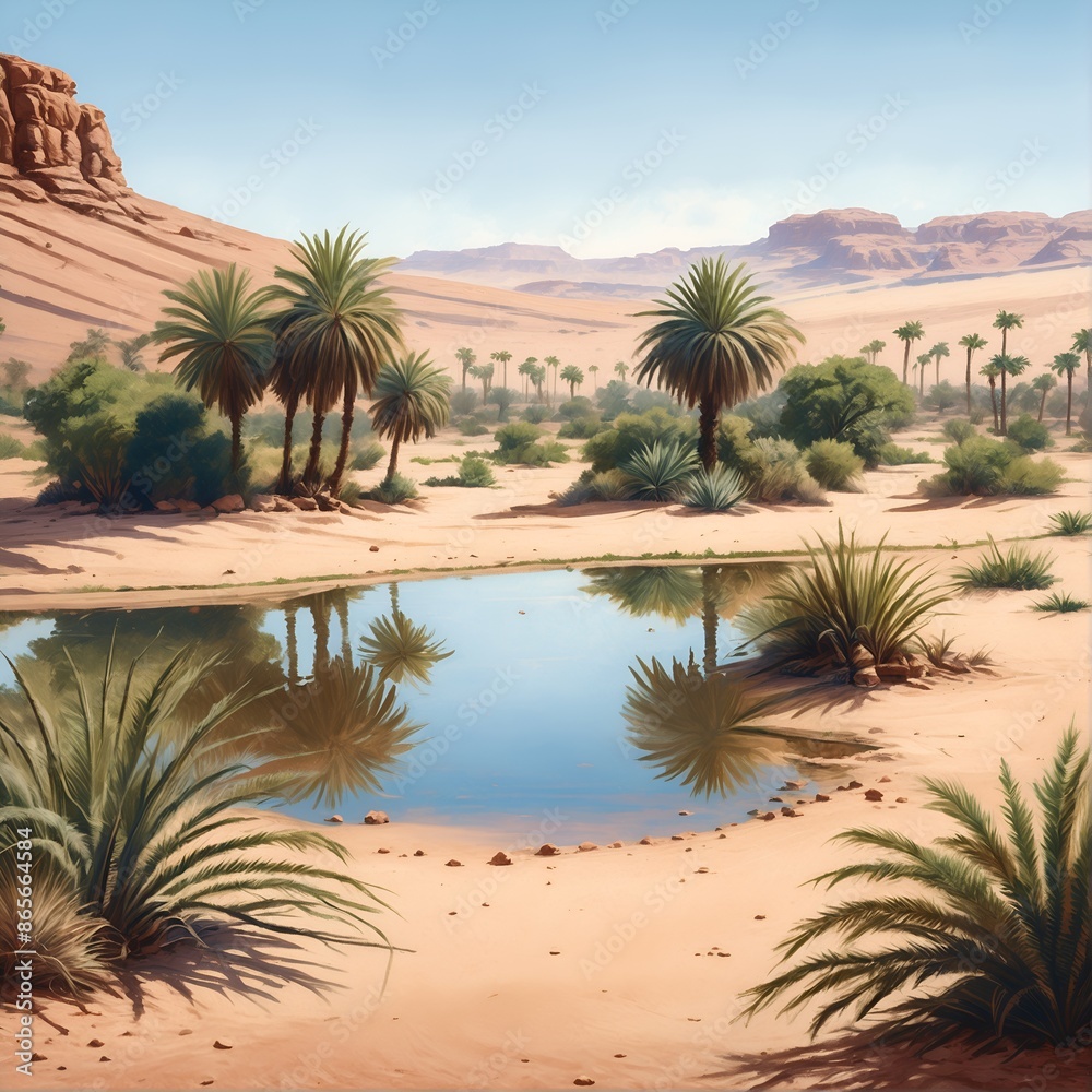 Desert oasis with palms nature landscape Desert oasis with palms nature landscape