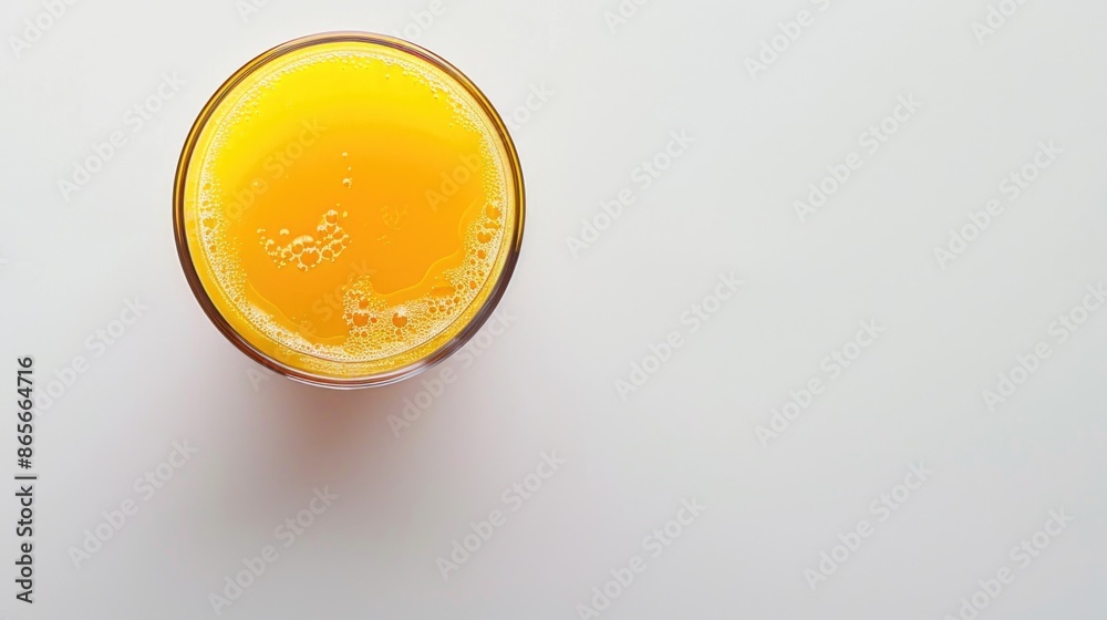 A single serving of freshly squeezed orange juice in a clear glass, placed on a clean white surface A single serving of freshly squeezed orange juice in a clear glass, placed on a clean white surface