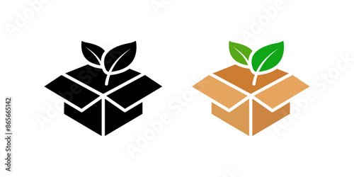 Eco packaging icon set. Box with leaf Symbol. Ecology sign. for mobile concept and web design. vector illustration on white background