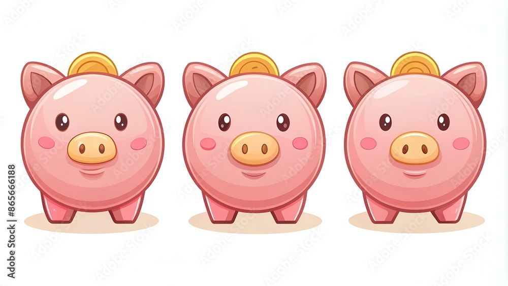 Piggy bank set icon. Piggy bank saving money icon. Baby pig piggy bank. vector illustration Piggy bank set icon. Piggy bank saving money icon. Baby pig piggy bank. vector illustration