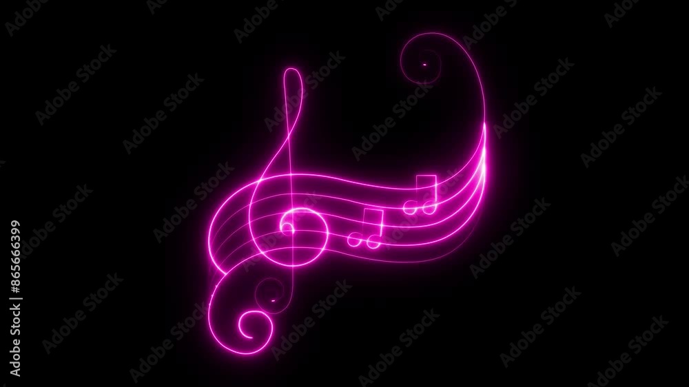 Neon music sheet. Line art. Musical symbols. Isolated on black ...
