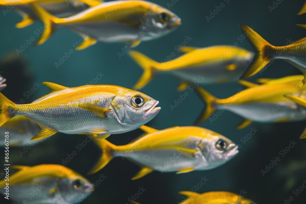 Fototapeta premium Vibrant school of tropical fish swimming in the ocean