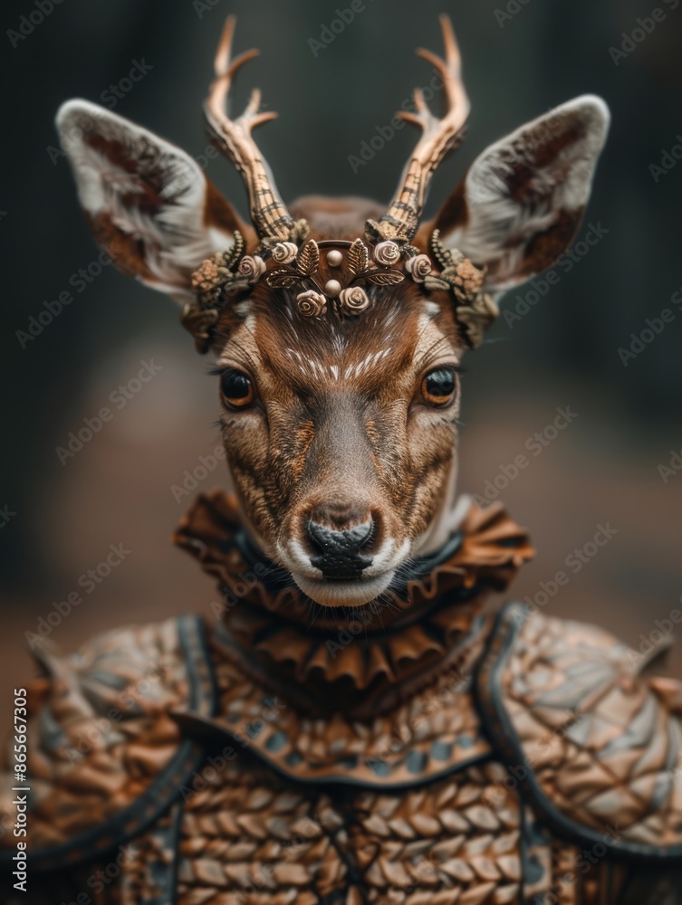 Naklejka premium Whimsical deer with floral crown
