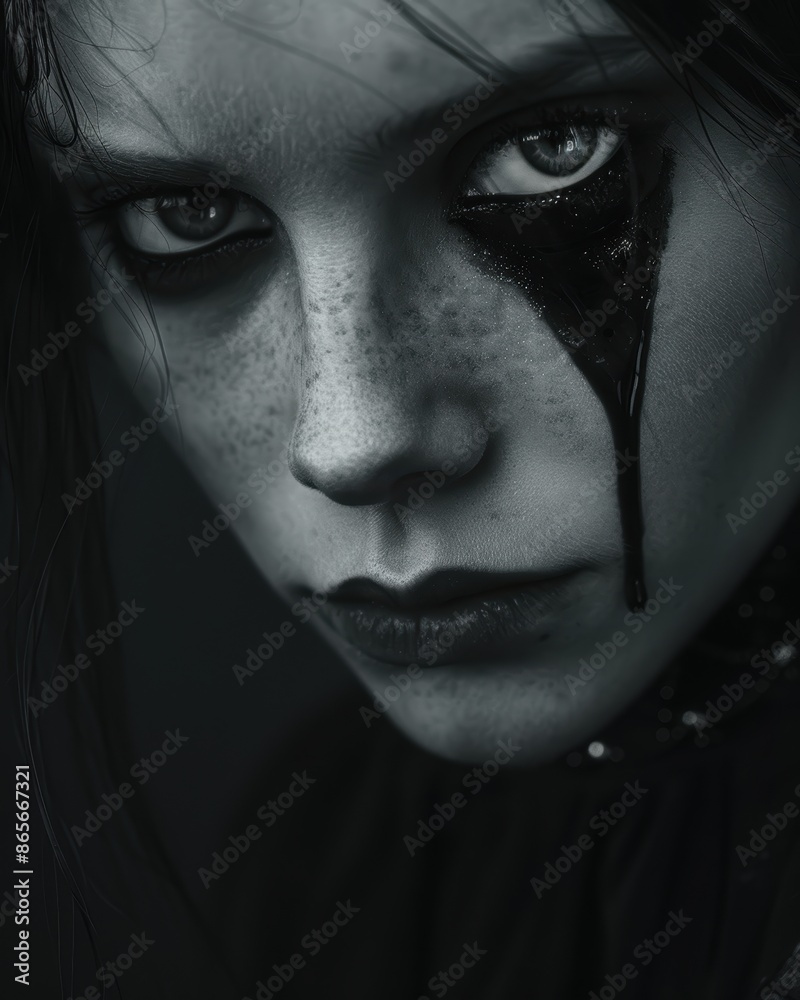 Dramatic black and white portrait of a pensive woman Dramatic black and white portrait of a pensive woman