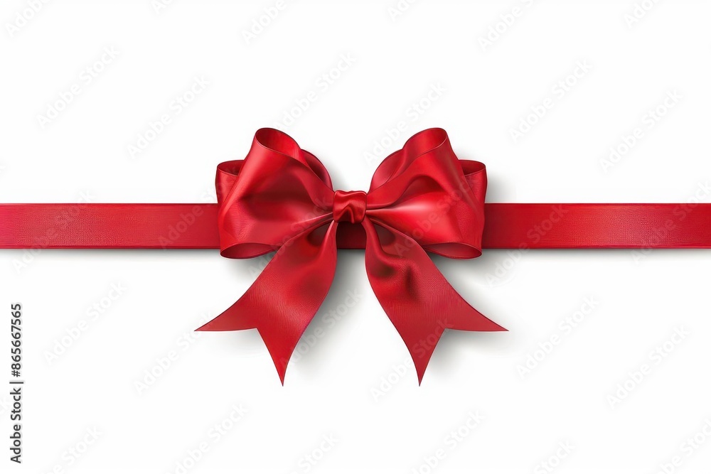 elegant red satin bow with long horizontal ribbon isolated gift wrapping element digital illustration