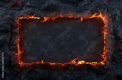 fiery volcanic frame with copy space