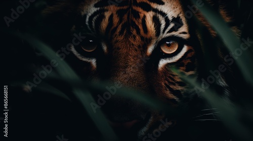 Intense tiger eyes in the dark