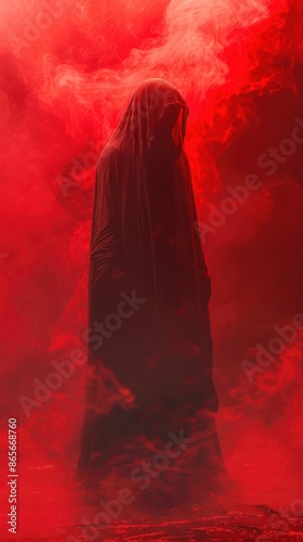 person in a hooded hoodie standing in a red sky