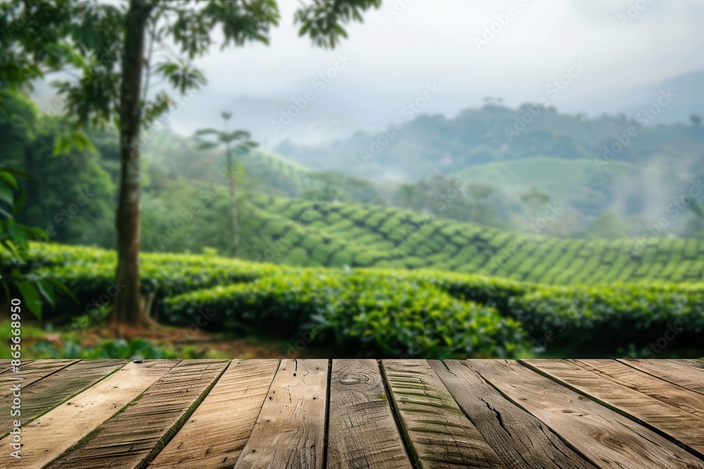 empty wooden table with tea plantation background rustic outdoor product display empty wooden table with tea plantation background rustic outdoor product display