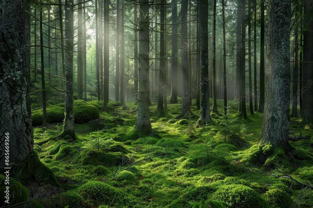 enchanting scandinavian forest with lush green moss and towering trees aigenerated landscape enchanting scandinavian forest with lush green moss and towering trees aigenerated landscape