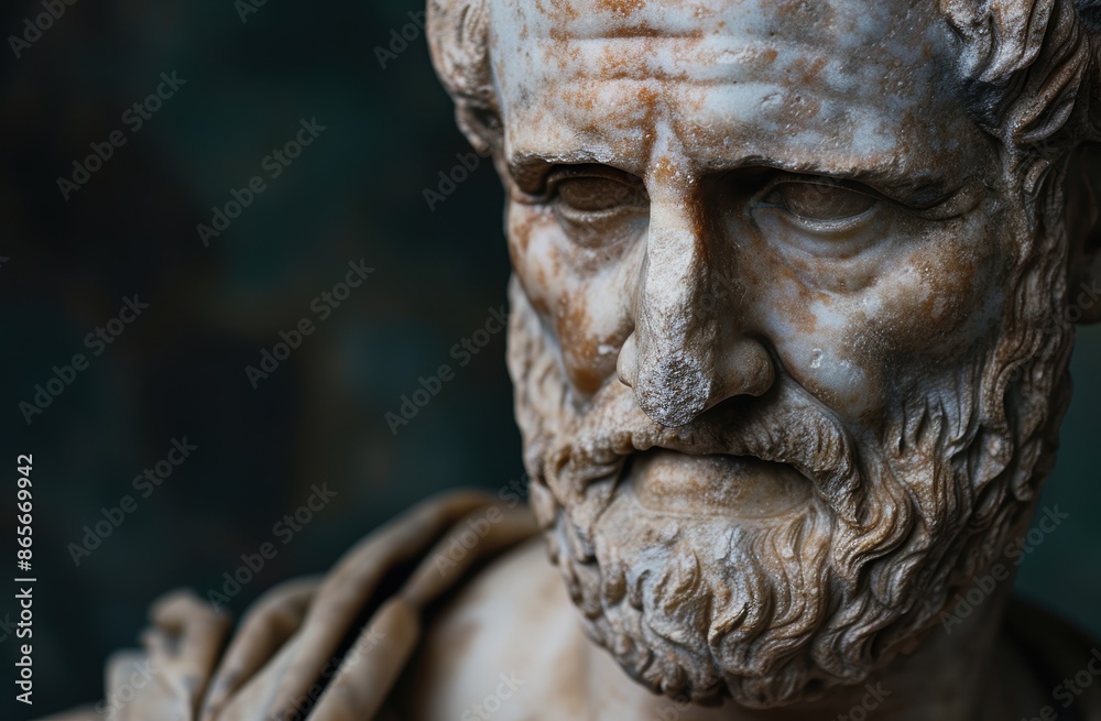 Weathered stone bust with intense expression Weathered stone bust with intense expression