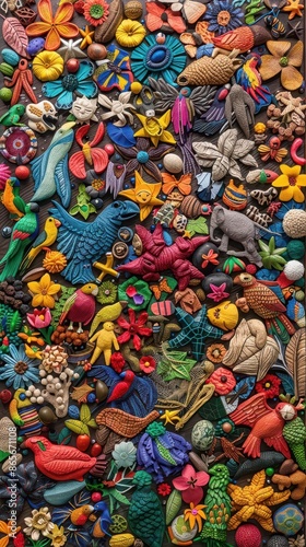 large pile of colorful clay animals and other objects