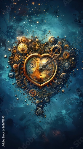 heart shaped clock with gears and gears in the shape of a heart