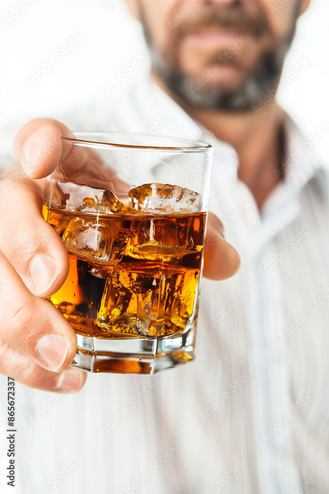 Man Holding Glass of Whiskey with Ice Man Holding Glass of Whiskey with Ice