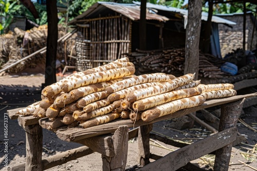 Cassava is sun dried for making Tiwul food photo