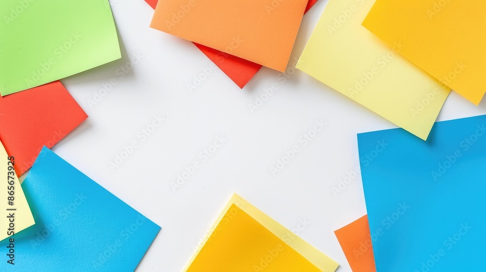 Colored note paper on a white background with space for copying Colored note paper on a white background with space for copying