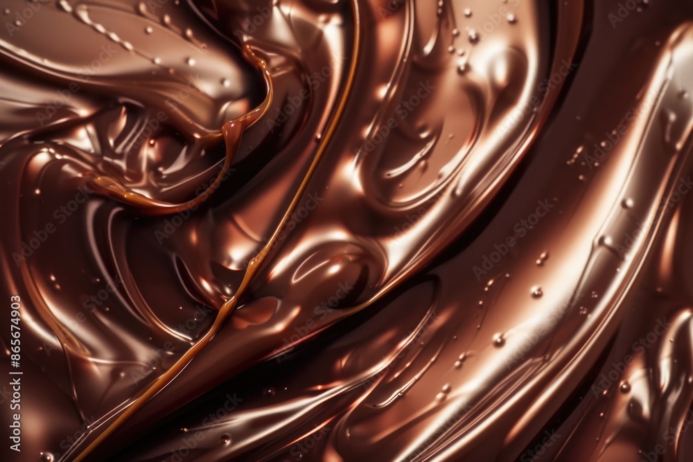 A detailed shot of a swirling chocolate pattern with rich brown colors and smooth texture A detailed shot of a swirling chocolate pattern with rich brown colors and smooth texture