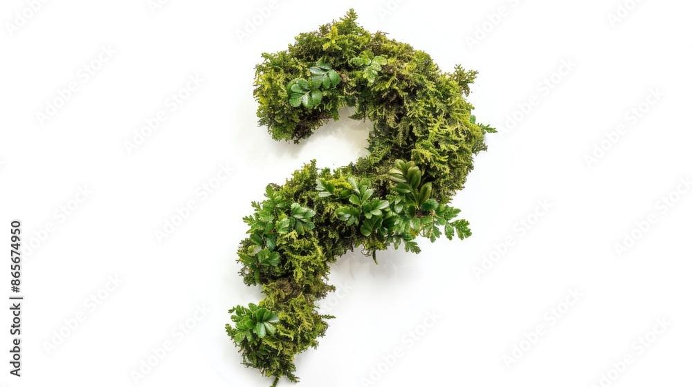 A creative composition featuring a question mark made from green plants, perfect for representing curiosity or seeking answers A creative composition featuring a question mark made from green plants, perfect for representing curiosity or seeking answers