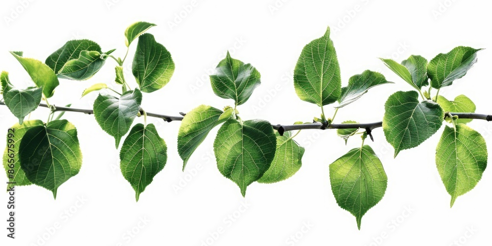 A close-up view of a tree branch with lush green leaves, perfect for nature-inspired designs or illustrations A close-up view of a tree branch with lush green leaves, perfect for nature-inspired designs or illustrations