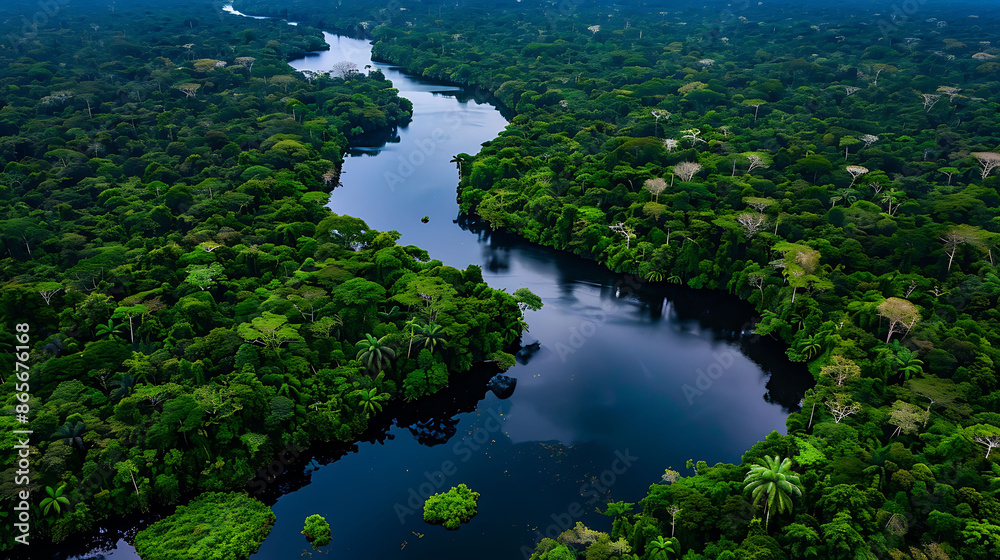 Lush landscape of the Amazon Rainforest with dense foliage and vibrant wildlife captured Lush landscape of the Amazon Rainforest with dense foliage and vibrant wildlife captured