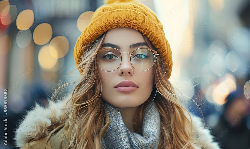 stylish woman with glasses in a busy urban environment stylish woman with glasses in a busy urban environment