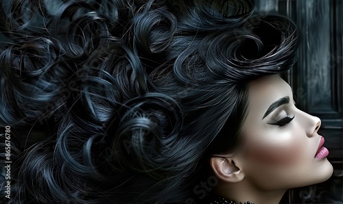 Dark color high fashion beauty elegant hairdressing portrait