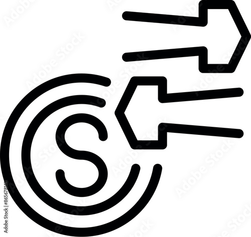 Black and white icon of a money transfer system sending money digitally and quickly