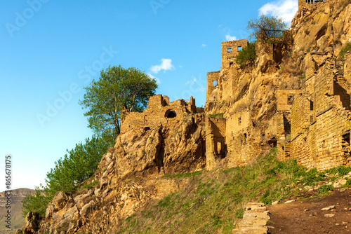 Southern residential and defensive stone remains of the buildings of Ancient Gamsutl in Dagestan