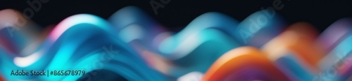 Abstract blurred banner. Black rainbow waves background. Holographic liquid blurry resin. Modern psychedelic fluid gradient. Neon trendy colorful texture. Design template for wallpaper, backdrop. 