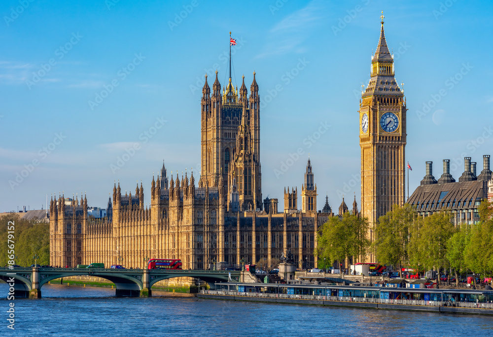 Big Ben with Houses of Parliament and Westminster bridge, London, UK