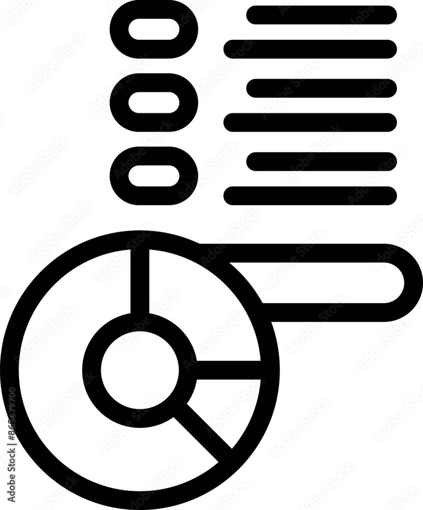 Line icon of a pie chart analyzing data with a checklist, representing market research Line icon of a pie chart analyzing data with a checklist, representing market research