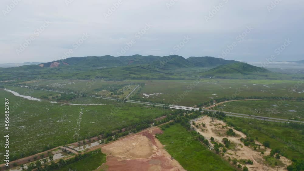 Aerial top view of a garden park with green mangrove forest trees, river, pond or lake. Nature landscape background, Thailand. Aerial top view of a garden park with green mangrove forest trees, river, pond or lake. Nature landscape background, Thailand.