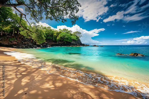 Secluded beach island of Maui Hawaii with its golden sands and turquoise waters photographed with a Canon EOS R6 and an RF 24105mm f4L IS USM lens to capture the tropical paradise of the Pacific Ocean photo