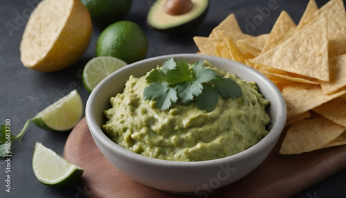 guacamole with cilantro on top with tortilla chips