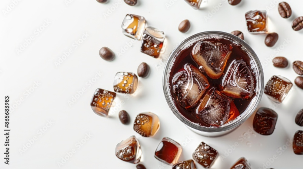 Chilled black coffee with ice on a white backdrop Cold brew Refreshing beverages Chilled black coffee with ice on a white backdrop Cold brew Refreshing beverages