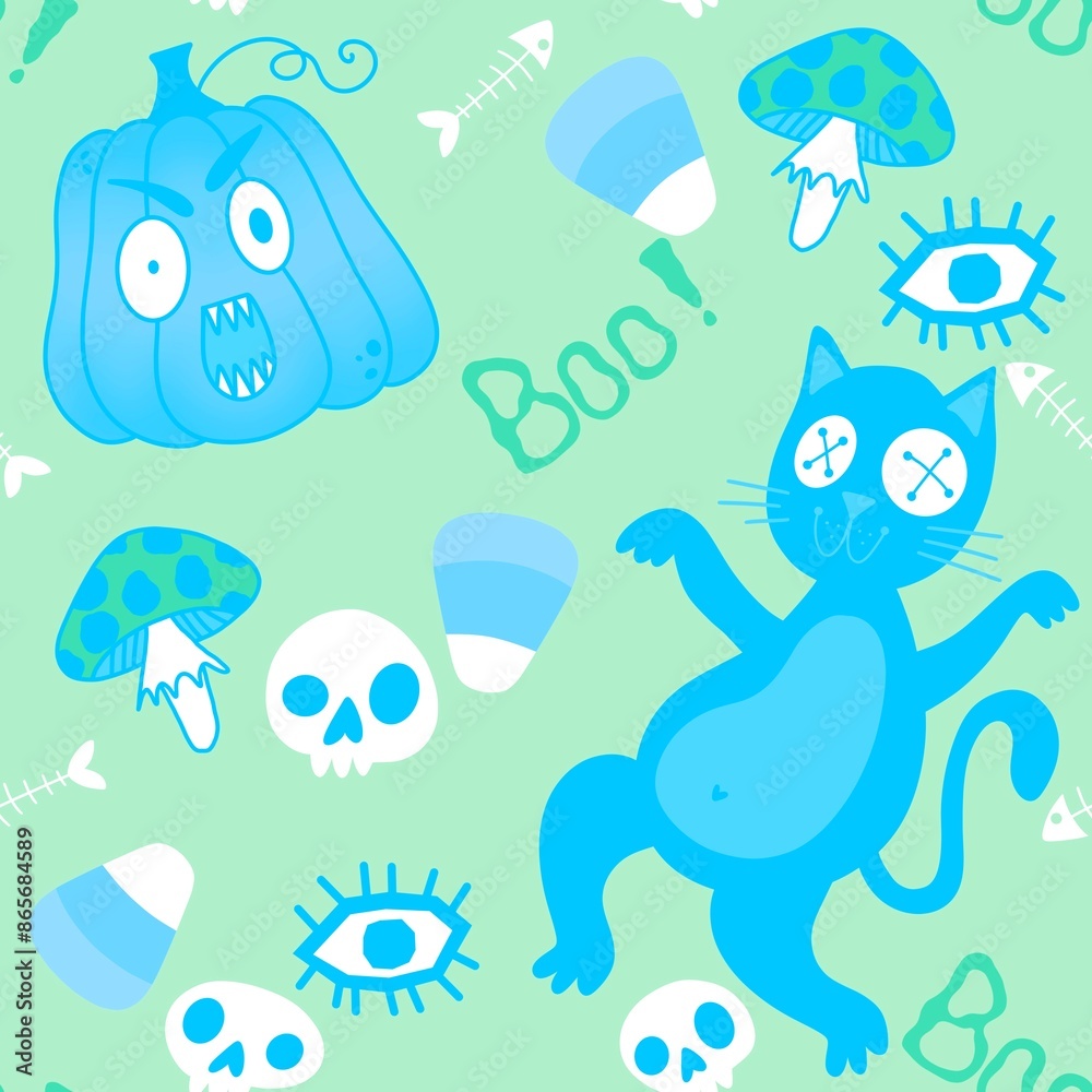 Halloween animals seamless cats and pumpkins pattern for wrapping paper Halloween animals seamless cats and pumpkins pattern for wrapping paper